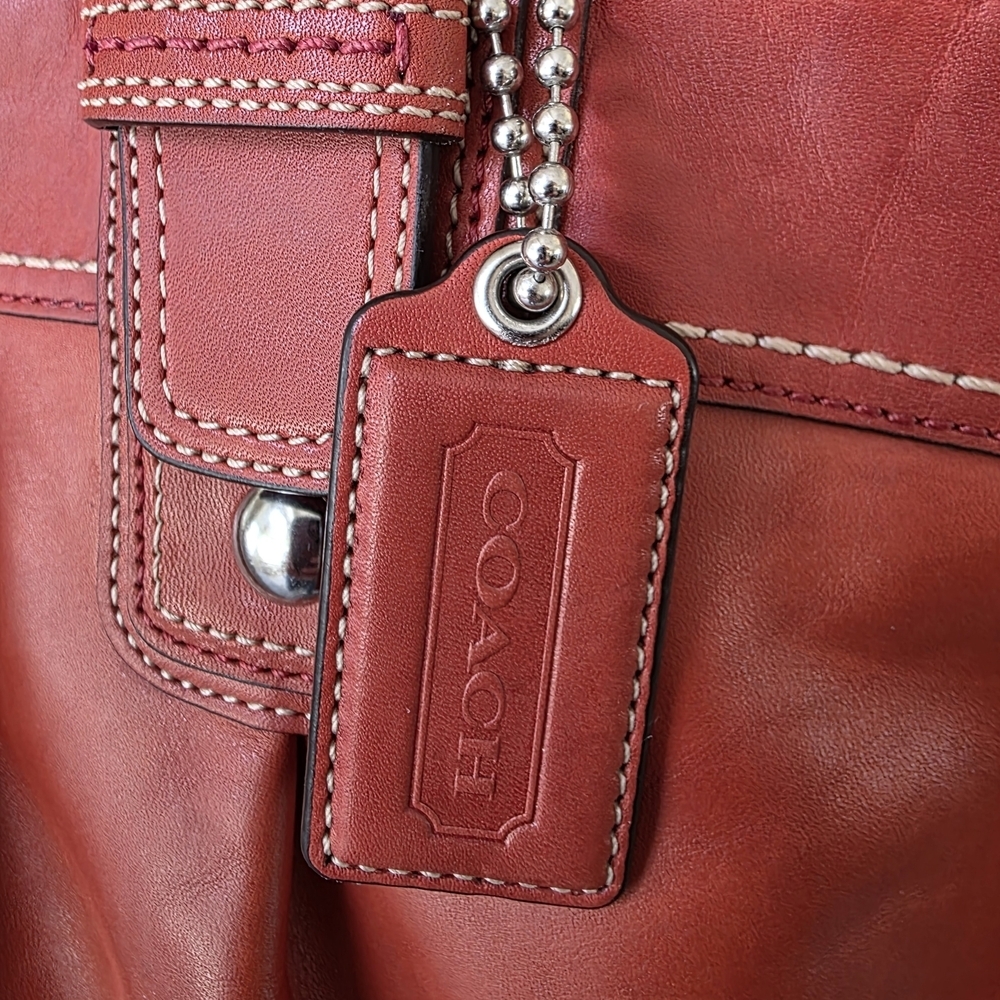 Coach Soho Y2K Pleated Leather Shoulder Bag Large Tote Burnt Orange - Picture 4 of 16